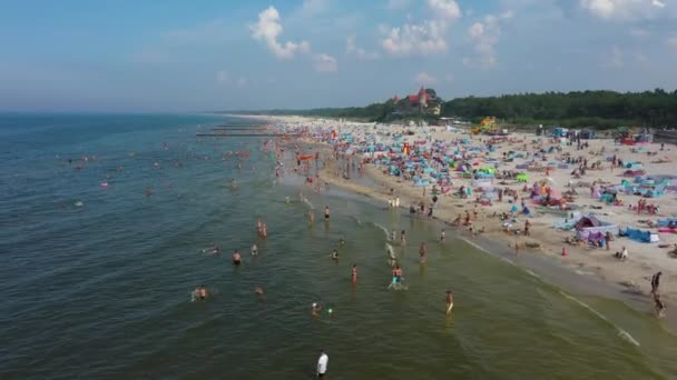 Strand Baltic Sea Leba Plaza Morze Baltyckie Flygfoto Polen Högkvalitativ — Stockvideo