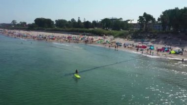 Sahil Baltık Denizi Sarbinowo Plaza Morze Baltyckie Hava Görüntüsü Polonya. Yüksek kalite 4k görüntü