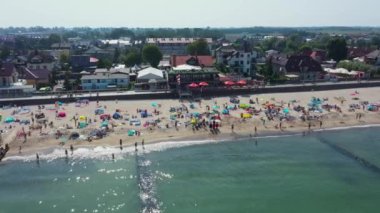 Sahil Baltık Denizi Sarbinowo Plaza Morze Baltyckie Hava Görüntüsü Polonya. Yüksek kalite 4k görüntü