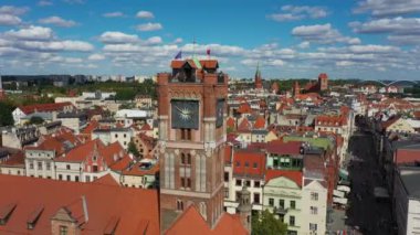 Kule Eski Kasaba Meydanı Torun Rynek Staromiejski Hava Görüntüsü Polonya. Yüksek kalite 4k görüntü