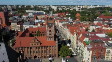 Eski Kasaba Meydanı Torun Rynek Staromiejski Hava Görüntüsü Polonya. Yüksek kalite 4k görüntü