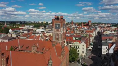 Kule Eski Kasaba Meydanı Torun Rynek Staromiejski Hava Görüntüsü Polonya. Yüksek kalite 4k görüntü