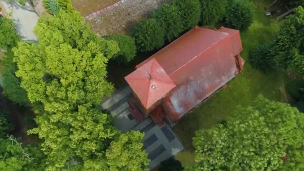 Church Trzesacz Kosciol Milosierdzia Bozego Aerial View Poland High Quality — Stock Video