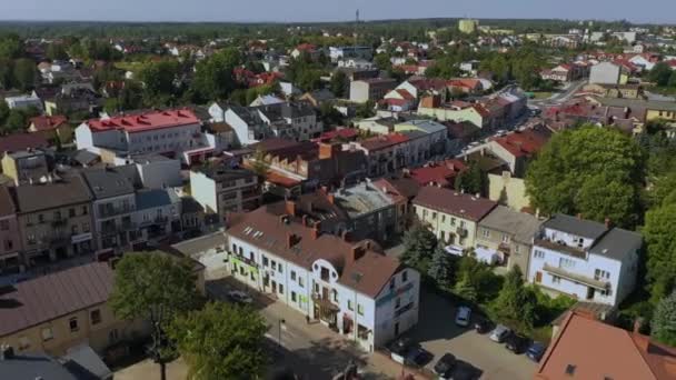 Downtown Konskie Ulica Pilsudskiego Aerial View Polen Hoge Kwaliteit Beeldmateriaal — Stockvideo