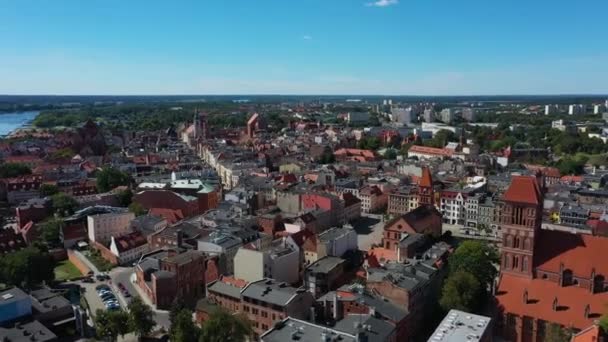 New Town Square Torun Rynek Nowomiejski Aerial View Lengyelország Kiváló — Stock videók