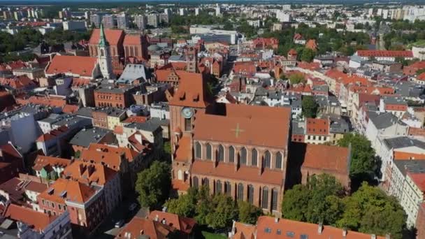 Gamla Stans Katedral Torun Stare Miasto Katedra Flygfoto Polen Högkvalitativ — Stockvideo