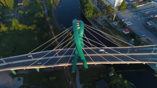 Brücke Most Uniwersytecki Fluss Rzeka Brda Bydgoszcz Luftaufnahme Polen Hochwertiges — Stockvideo