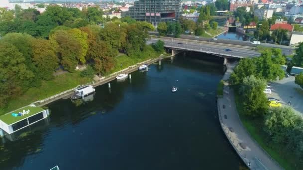 Όμορφη Βάρκα Όμορφη Όπερα Nova Ποταμού Brda Bydgoszcz Rzeka Aerial — Αρχείο Βίντεο