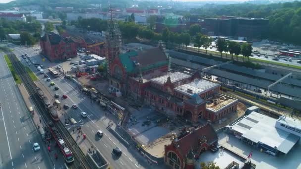 车站主营Gdansk Dworzec Kolejowy Aerial View Poland 高质量的4K镜头 — 图库视频影像