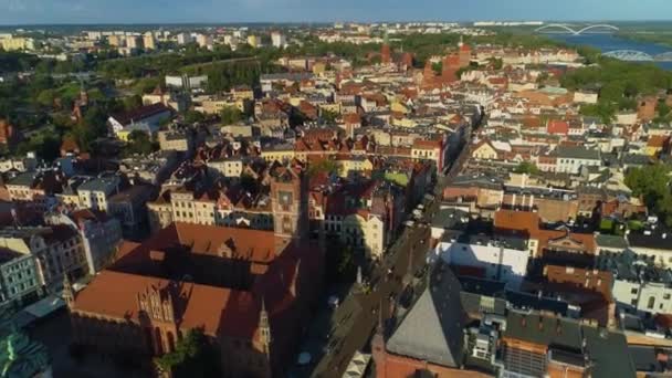 Staroměstské Náměstí Torun Ratusz Centrum Hvězdný Rynek Aerial View Polsko — Stock video