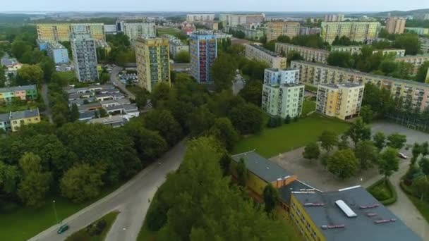 Frumoasa Panorama House Estate Koszalin Krajobraz Osiedle Bloki Aerial View — Videoclip de stoc
