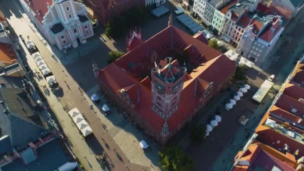 Rynek Starego Miasta Toruń Ratusz Centrum Stary Rynek Widok Lotu — Wideo stockowe