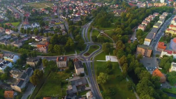 Beautiful Rondo Stargard Park Jagiellonski Aerial View Poland Кадри Високої — стокове відео