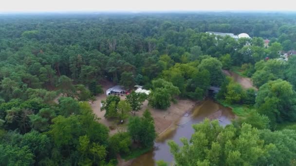Historische Brug Aan Het Water Otwock River Swide Aerial View — Stockvideo