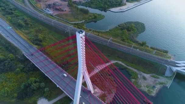 Red Bridge Dead Vistula Gdansk Most Czerwony Martwa Wisla Aerial — Vídeo de Stock