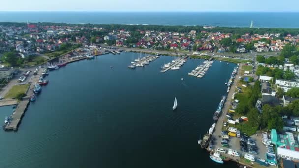 Seaport Jastarnia Port Morski Aerial View Poland Кадри Високої Якості — стокове відео