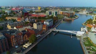 Drawbridge Olowianka Adası Gdansk Kladka Zwodzona Hava Görüntüsü Polonya. Yüksek kalite 4k görüntü