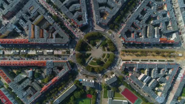 Plac Grunwaldzki Square Szczecin Rondo Aerial View Poland Vysoce Kvalitní — Stock video