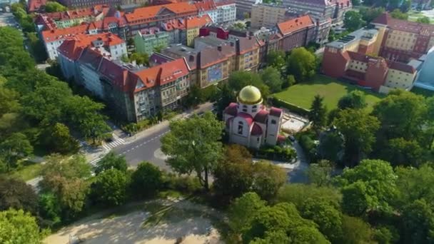 Chiesa Ortodossa Szczecin Cerkiew Mikolaja Veduta Aerea Polonia Filmati Alta — Video Stock