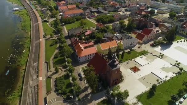Eski Pazar Meydanı Kilisesi Wloclawek Stary Rynek Kosciol Hava Manzarası — Stok video