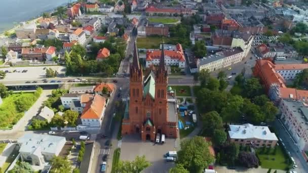 Gyönyörű Bazilika Wloclawek Bazylika Nmp Aerial View Lengyelország Kiváló Minőségű — Stock videók