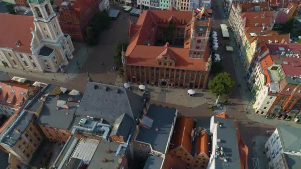 古城广场Torun Ratusz Centrum Stary Rynek Aerial View Poland 高质量的4K镜头 — 图库视频影像