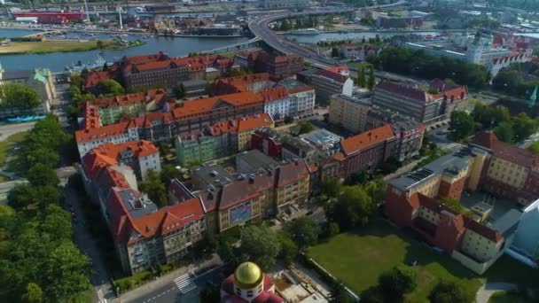 Όμορφο Πανόραμα Της Szczecin Krajobraz Aerial View Πολωνία Υψηλής Ποιότητας — Αρχείο Βίντεο