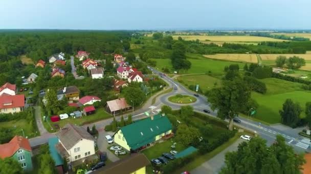 Beau Paysage Rondo Stegna Vue Aérienne Pologne Images Haute Qualité — Video
