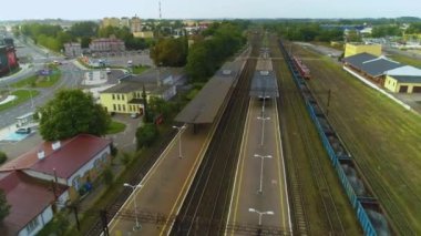 Koszalin Tren İstasyonu Dworzec Kolejowy Hava Görüntüleme Polonya. Yüksek kalite 4k görüntü
