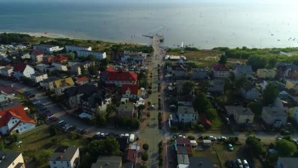 Jastarnia Moloの桟橋のパノラマ空撮ポーランド 高品質4K映像 — ストック動画