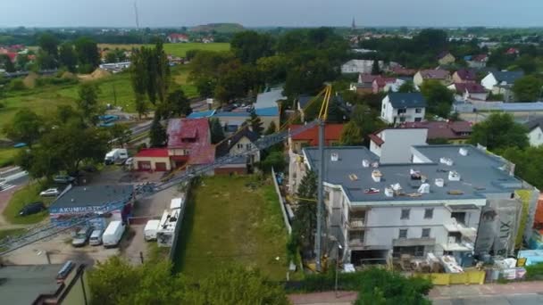 Crane Construction Pruszkow Zuraw Aerial View Poland Vysoce Kvalitní Záběry — Stock video