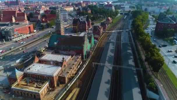 Station Main Gdansk Dworzec Kolejowy Luchtfoto View Polen Hoge Kwaliteit — Stockvideo