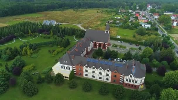 Church Lukecin Kosciol Aerial View Poland High Quality Footage — Stock Video