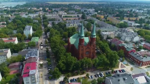 Церква Прушкова Kosciol Swietego Kazimierza Aerial View Poland Кадри Високої — стокове відео