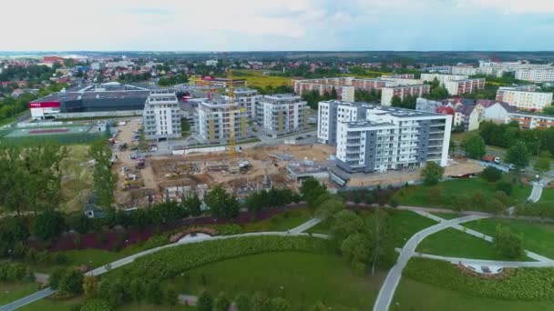 Výstavba Mrakodrapů Lomza Budowa Wiezowce Centrum Park Aerial View Polsko — Stock video
