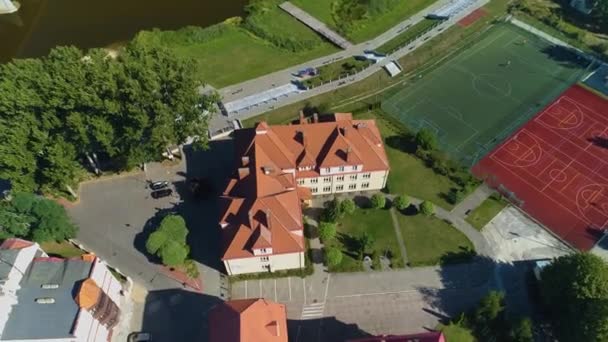 School Speeltuin River Warta Konin Rzeka Boisko Aerial View Polen — Stockvideo