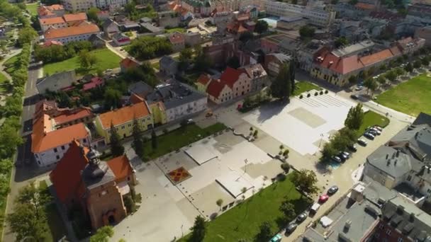 Kostel Old Market Square Wloclawek Hvězdný Rynek Kosciol Aerial View — Stock video