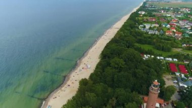 Panorama Sahili Baltık Denizi Gaski Plaza Morze Baltyckie Hava Görüntüsü Polonya. Yüksek kalite 4k görüntü