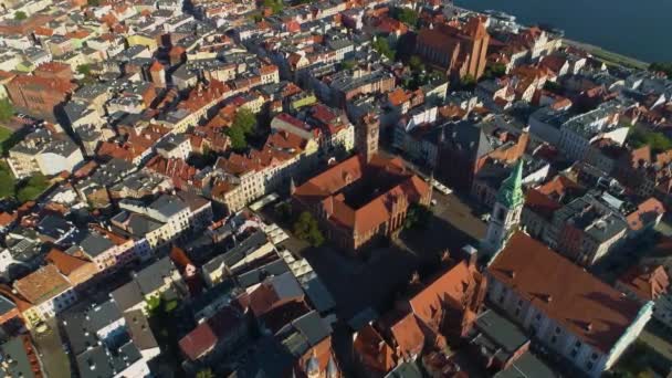 Eski Kasaba Meydanı Torun Ratusz Centrum Stary Rynek Hava Görüntüsü — Stok video