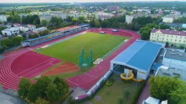 Atletizm Stadyumu Biala Podlaska Stadyumu Lekkoatletyczny Hava Görüntüsü Polonya. Yüksek kalite 4k görüntü