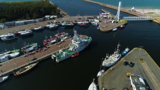 Marina Fishing Port Ustka Port Rybacki Luftaufnahme Polen Hochwertiges Filmmaterial — Stockvideo