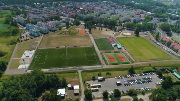 Panorama Campo Calcio Ustka Boisko Mks Vista Aerea Polonia Filmati — Video Stock