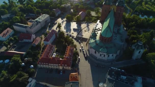 Gotická Katedrála Staré Město Gniezno Katedra Bazylika Aerial View Polsko — Stock video