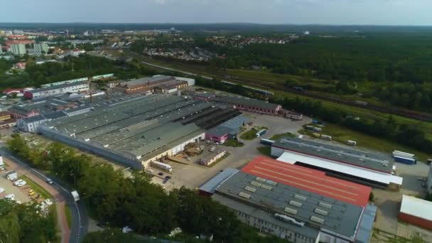 Armazéns Trilhas Ferroviárias Pila Magazyny Tory Kolejowe Aerial View Poland — Vídeo de Stock