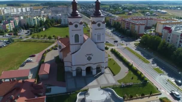 Ρωμαιοκαθολική Εκκλησία Lomza Kosciol Aerial View Πολωνία Υψηλής Ποιότητας Πλάνα — Αρχείο Βίντεο