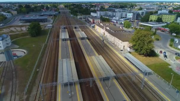 Järnvägsstationen Siedlce Dworzec Kolejowy Flygfoto Polen Högkvalitativ Film — Stockvideo