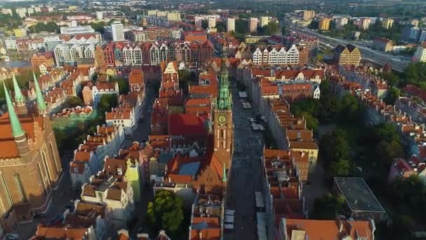 Long Market Downtown Gdansk Dlugi Targ Srodmiescie Aerial View Poland — стокове відео