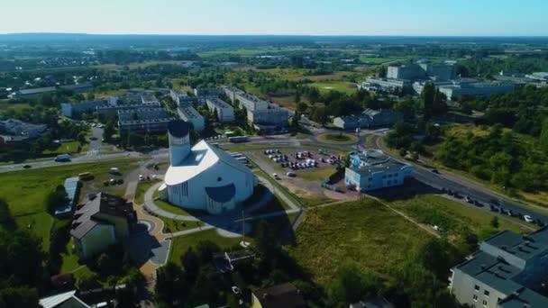 Panorama Iglesia Konin Parafia Milosierdzia Bozego Vista Aérea Polonia Imágenes — Vídeos de Stock