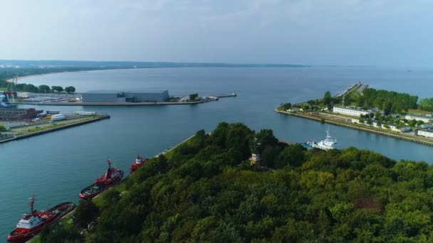 West Breakwater Gdansk Falochron Zachodni Nabrzeze Pokoju Hava Görüntüsü Polonya — Stok video