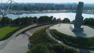 Westerplatte Anıtı Gdansk Pomnik Hava Görüntüsü Polonya. Yüksek kalite 4k görüntü